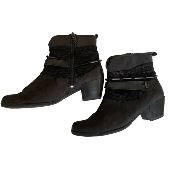 Tamaris Black Leather Buckle Accent Side Zip Ankle Boots Size 7.5 - Picture 5 of 10